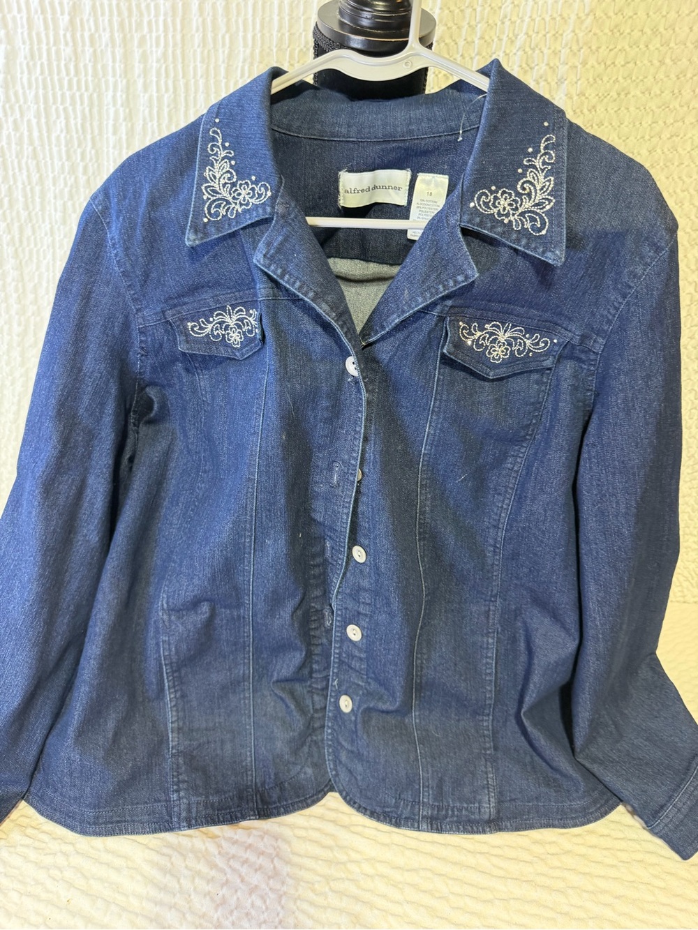 Alfred Dunner Blue Embroidered Denim Jacket